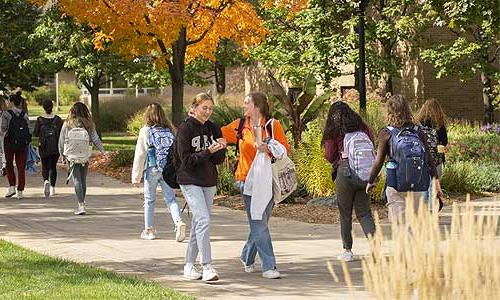 Students walking around campus